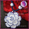Chinese Craft Ceramic pendant and handmade knitted necklace rose flower